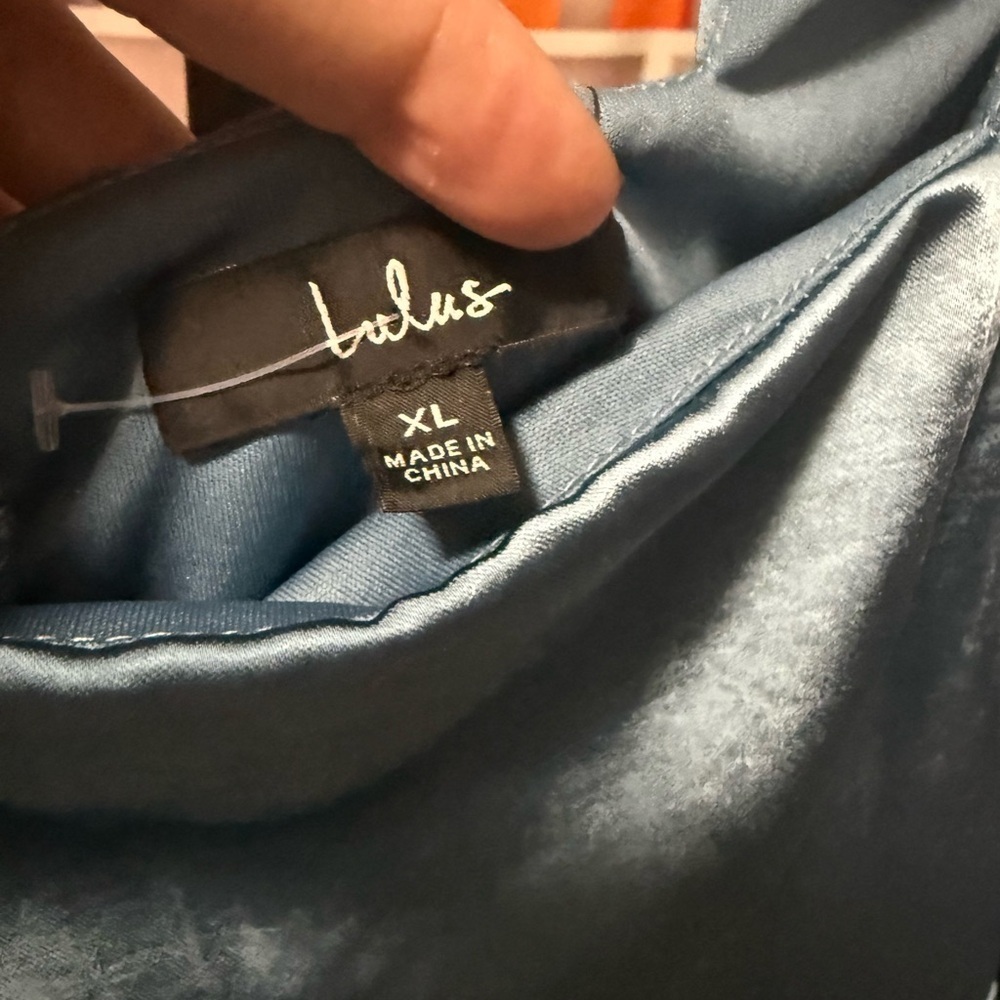 Lulu's Elegant Long Sleeve Satin Dress in Blue - Picture 6 of 10